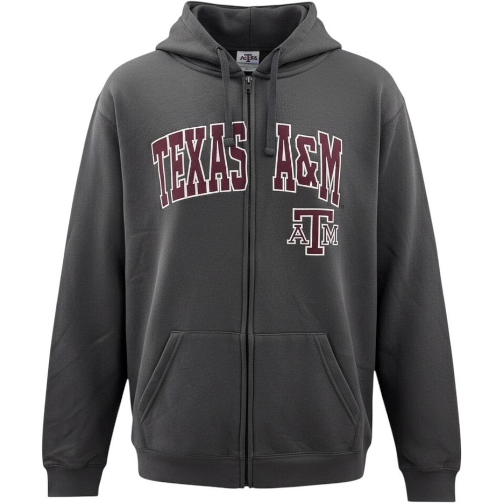 Colosseum Texas A&M Aggies Mens Medium Full Zip Hoodie Charcoal Grey NEW NCAA